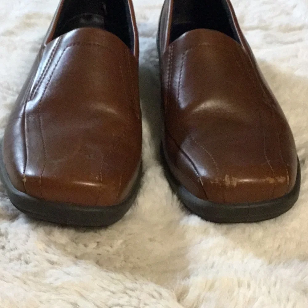 ECCO Camel Brown Leather Shock Point Loafers Comfort Walking‎ Shoes 38